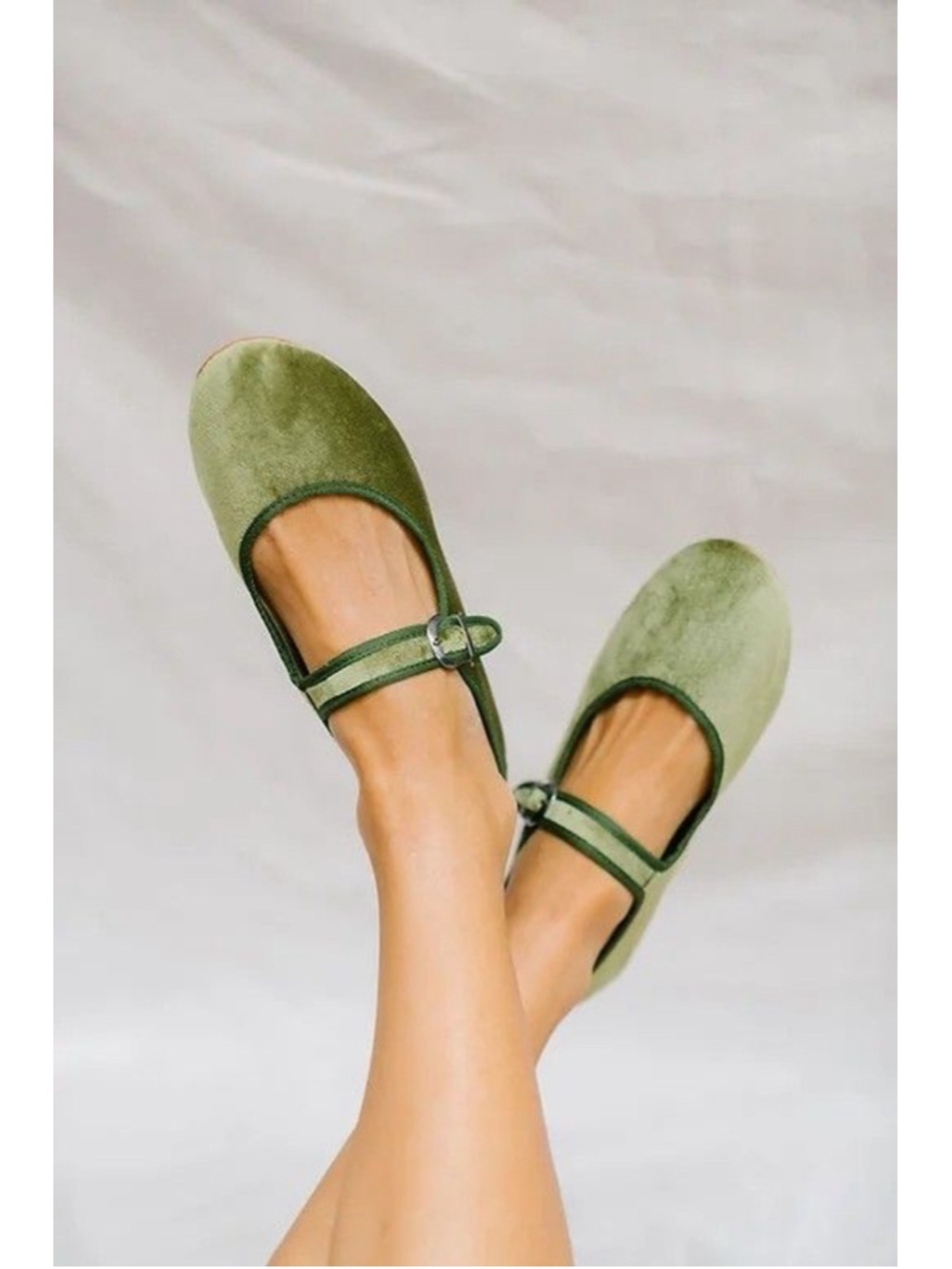 Free People Evie Mary Jane Velvet Flats Women's Size 37 (US/6) Green NIB - Picture 5 of 8